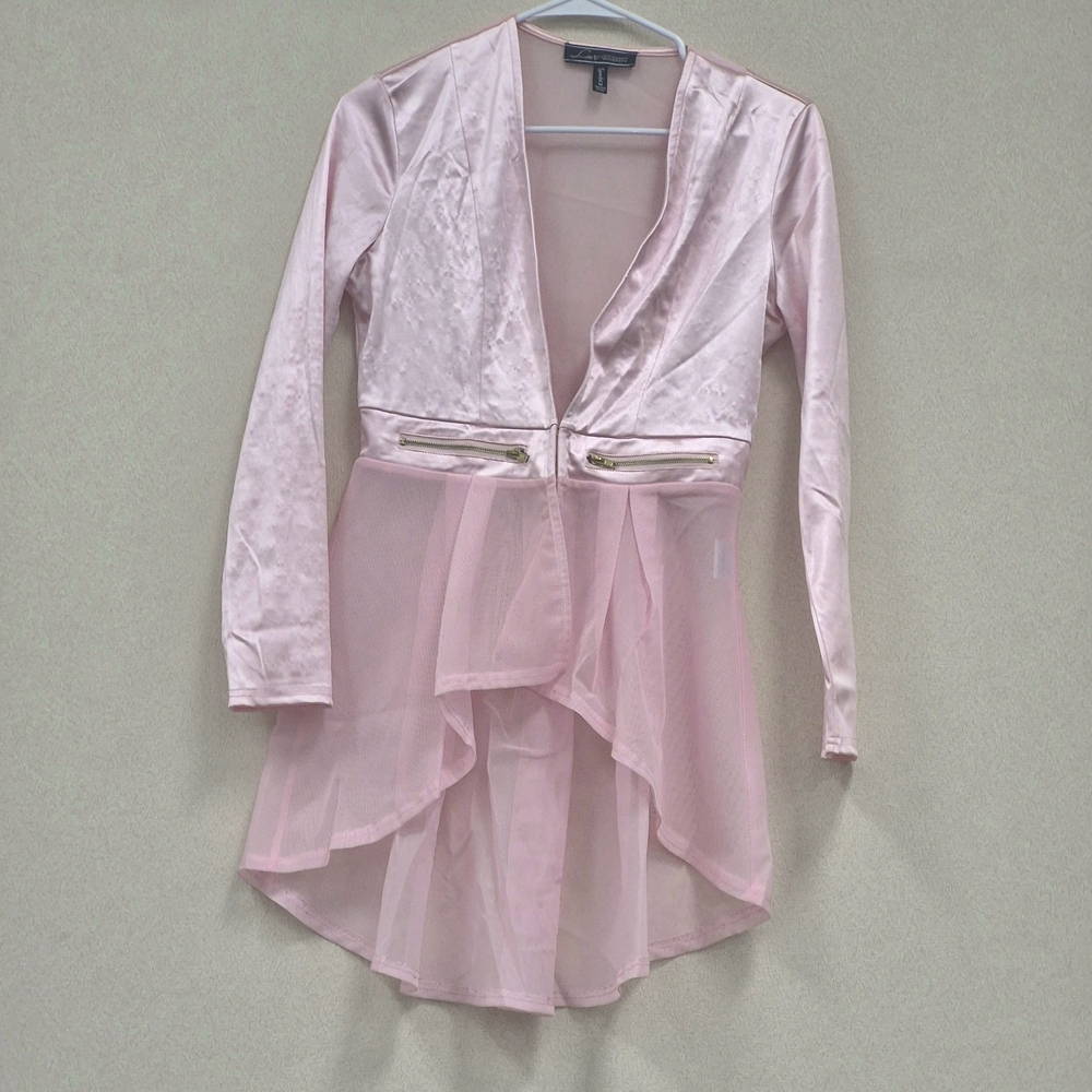Pink Long Sleeve Sheer Layered Jacket
